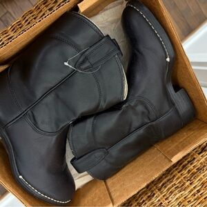 Vintage Wrangler Black Leather Cowboy Boots